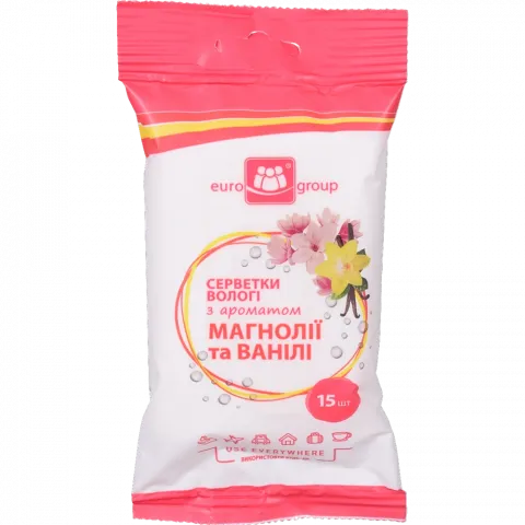 Серветки вологі Єврогруп 15 шт. з ароматом Магнолії-Ванілі