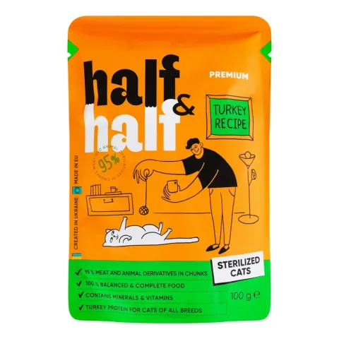 Корм д/котів стереліз. HalfHalf 100 г желе з індичкою