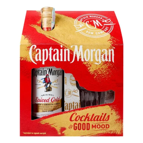 Набір Напій алк.на осн. Кариб. рому Кептен Морган Спайс.Голд0,7л+скл.35