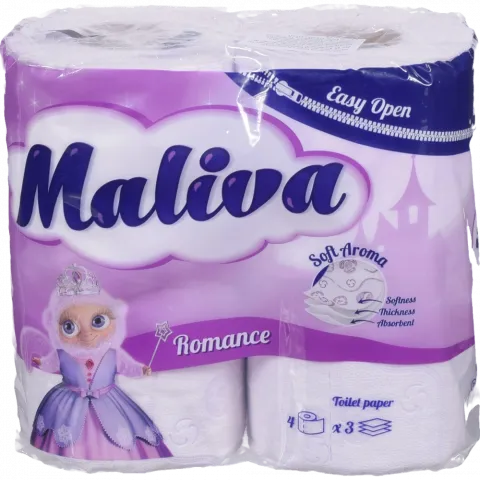 Туал. папір Maliva 4 рул. по 130 арк., 17 м, 3-х шар. Романс И937 (Болгарія)