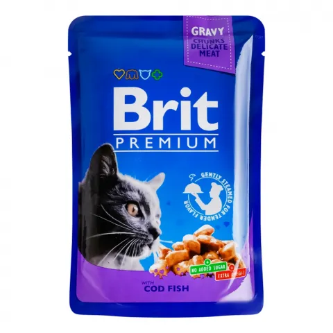 Корм д/котів Brit Premium Cat pouch 100 г пак. Тріска 100272