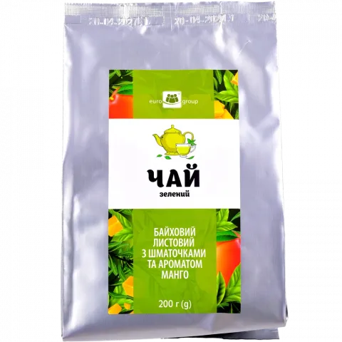 Чай Єврогруп 200 г зел. з шматочками та ароматом манго