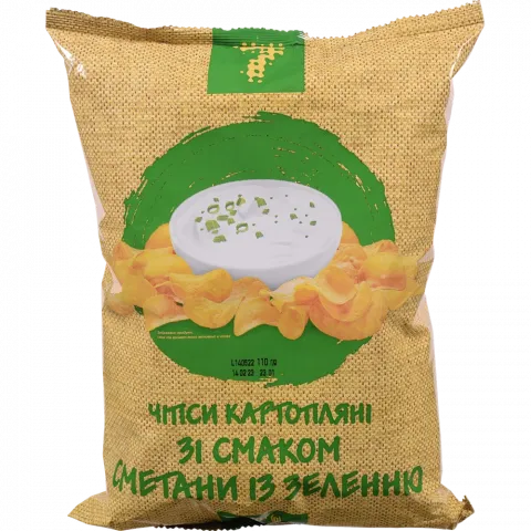 Чипси 7` 110 г зі смаком сметани та зелені`
