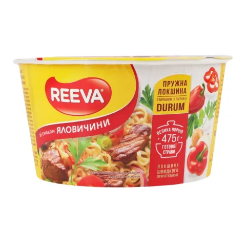 Локшина Reeva 75 г стак. зі смаком яловичини
