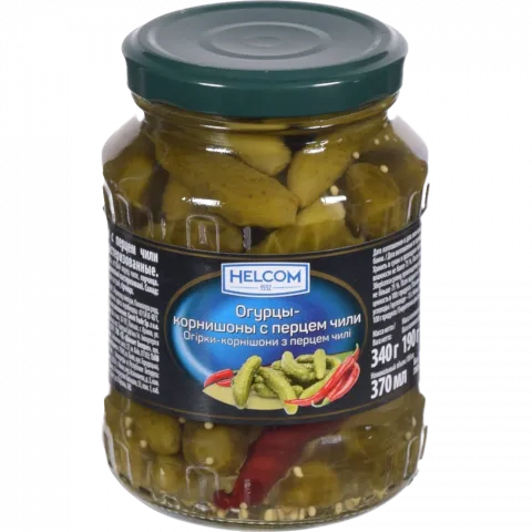 Конс Корнішони HELCOM 300 мл марин. з перцем чилі (Індія)