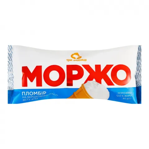 Морозиво Три Ведмеді Моржо 80 г ваф. стак. Пломбір