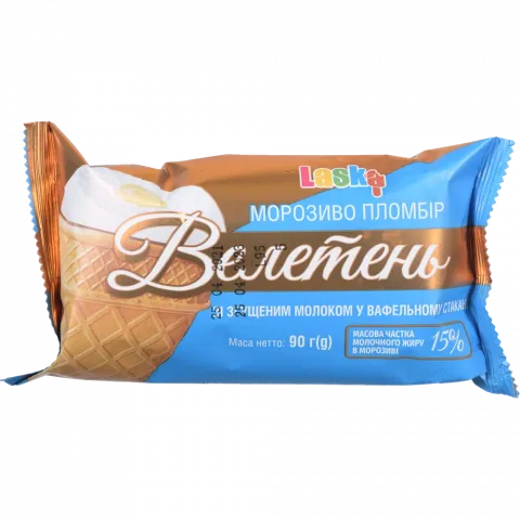 Морозиво Ласка 90 г ваф. стак. Велетень зі згущ. молоком