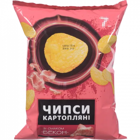 Чипси 7` 110 г зі смаком бекону`
