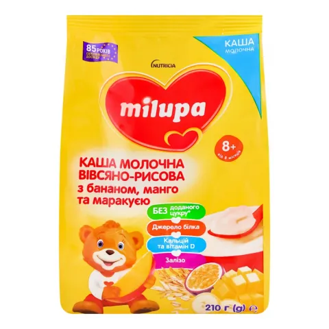 Каша Milupa 210 г мол. вівсяно-рисова з банан., манго та маракуєю 8+ міс.
