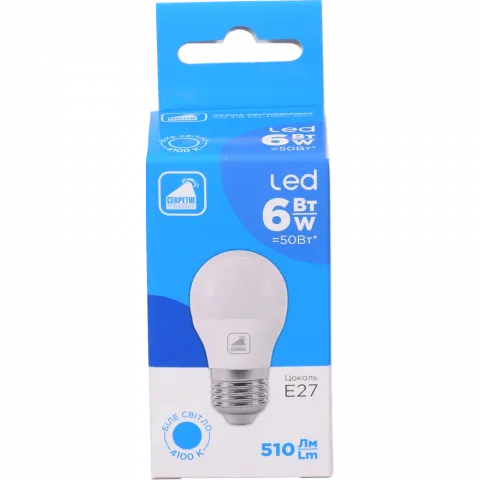 Лампа LED Секретні технології куля біла 6 Вт E27 NEW