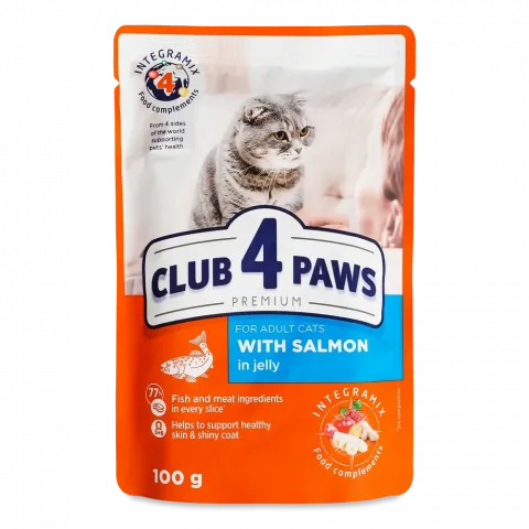 Корм д/котів Клуб 4 лапи 85/100 г пак. Premium Лосось в желе