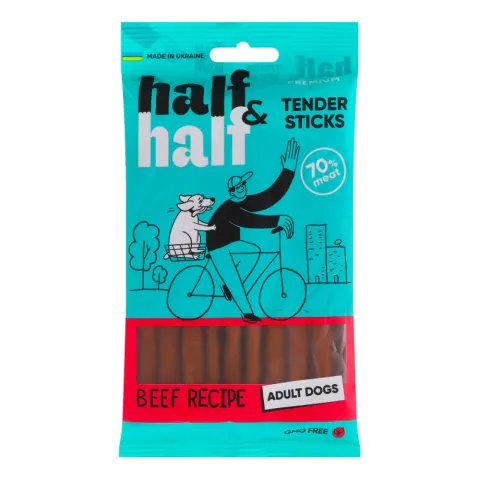 Ласощі д/собак HalfHalf 100 г м`ясні палички з яловичиною
