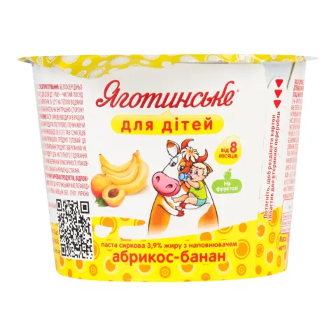 Паста сиркова Яготинське для дітей 3,9 90 г стак. абрикос+банан