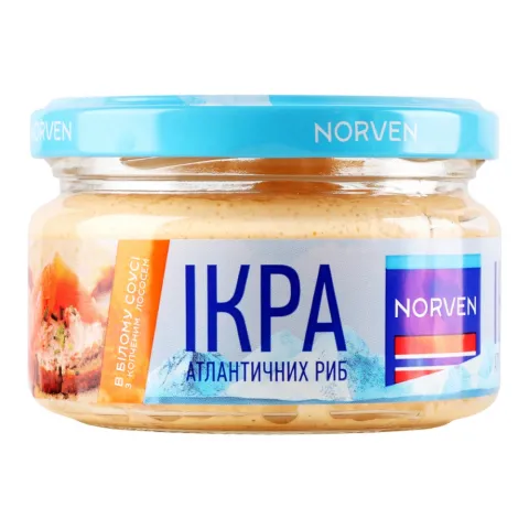 Ікра атлантичних риб Norven 160 г в білому соусі з копченим лососем