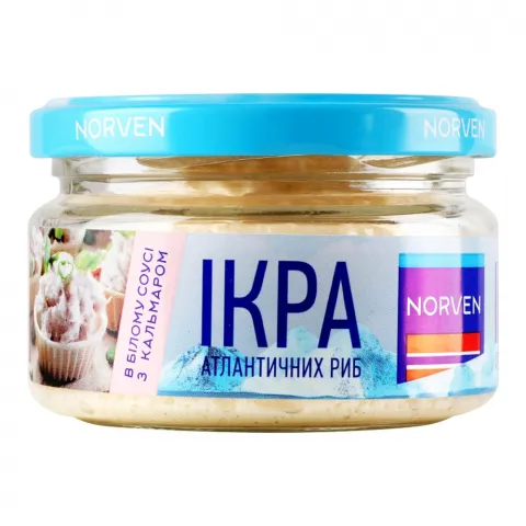 Ікра атлантичних риб Norven 160 г в білому соусі з кальмаром