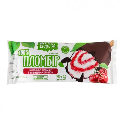 Морозиво Біла Береза 100 г ескімо Пломбір з вишн. сорбетом