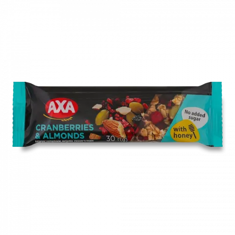 Батончик АХА 30 г з журавлиною, мигдалем, злаками та медом