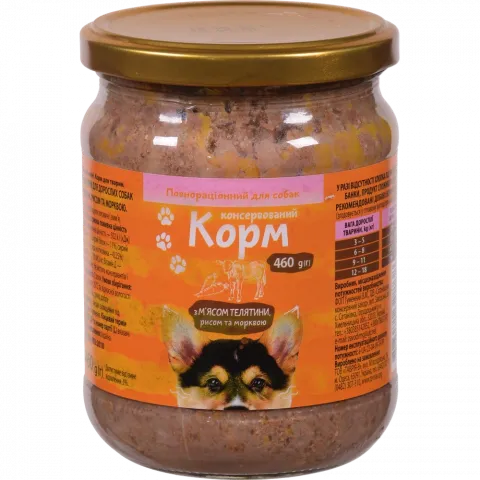 Корм д/собак Українська зірка 460 г з м`ясом телятини/рисом та морквою
