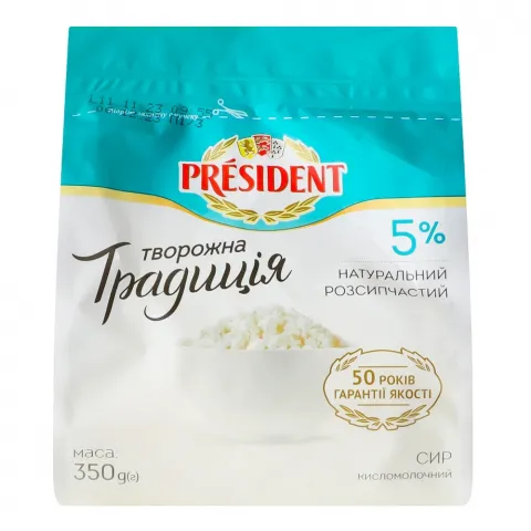 Сир кисломолоч. Президент Творожна традиція 5 350 г флоу-пак