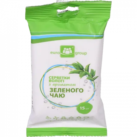 Серветки вологі Єврогруп 15 шт. з ароматом Зеленого Чаю
