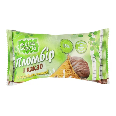 Морозиво Біла Береза 77 г ваф. стак. Цукровий пломбір шоколадний