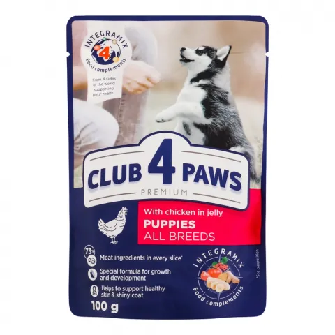 Корм д/цуценят Клуб 4 лапи 100 г пак. Premium Курка в желе