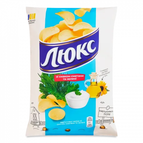 Чипси Люкс 125 г зі смаком сметани-зелені