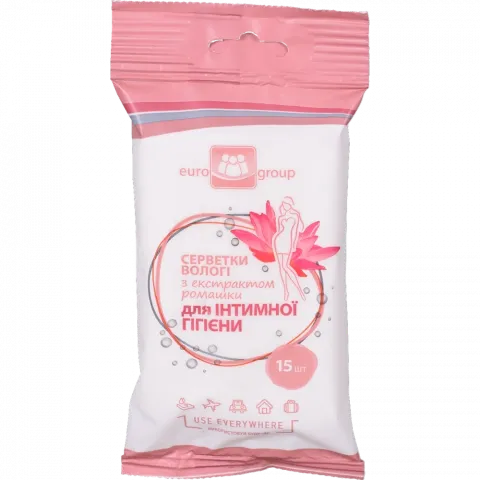 Серветки вологі Єврогруп 15 шт. д/інтим. гігієни з екстр. ромашки