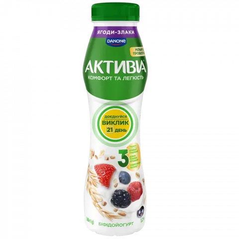 Біфідойогурт Активіа 1,2 260 г Ягоди-злаки