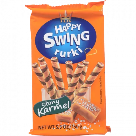 Трубочки ваф. FLIS 150 г Swing з нач. Солона карамель (Польща) И312