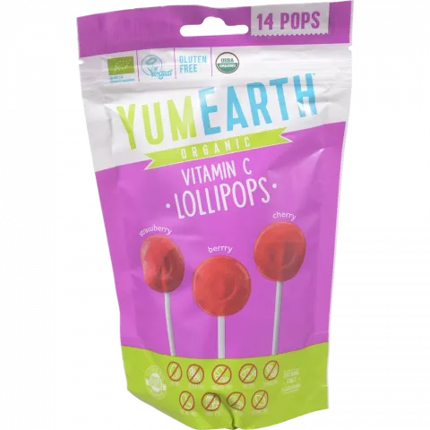 Льодяники YumEarth 87 г з вітаміном С Полуниця/вишня/малина органіч.