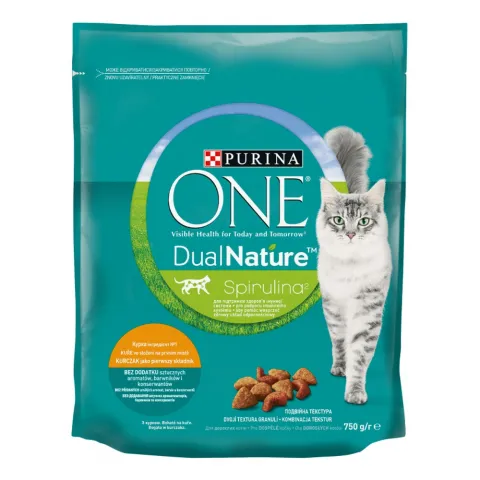 Корм д/котів One 750 г сух. Dual Nature з Спіруліною