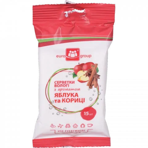 Серветки вологі Єврогруп 15 шт. з ароматом Яблука-Кориці