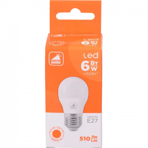 Лампа LED Секретні технології куля жовта 6 Вт E27 NEW