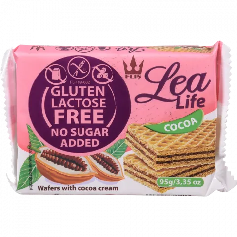 Вафлі FLIS 95 г LEA без цукру /без глютену/ без лактози з нач. какао (Польща) И407