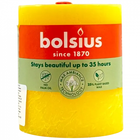 Свіча Bolsius 80/68 рустік Сонячний жовтий, 35 год., арт. 8717847154521