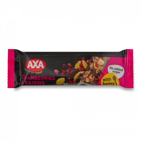 Батончик АХА 30 г з журавлиною, родзинками, злаками та медом