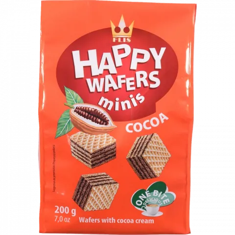 Вафлі FLIS 200 г Happy Wafers з нач. какао (Польща) И926