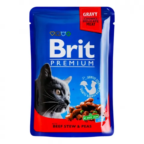 Корм д/котів Brit Premium Cat pouch 100 г пак. Тушена яловичина/Горох 100270