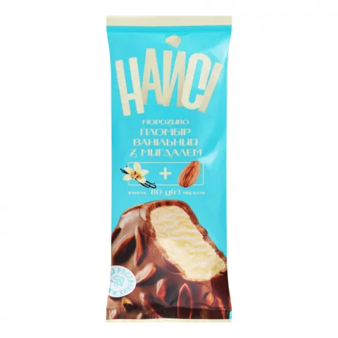 Морозиво Найсі 80 г ескімо Пломбір ванільний з мигдалем