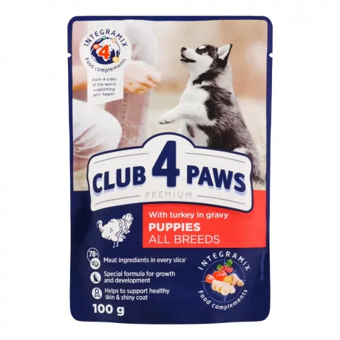 Корм д/цуценят Клуб 4 лапи 100 г з індичкою в соусі