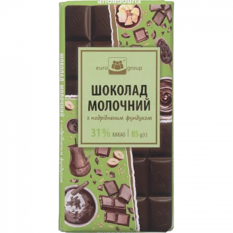 Шок Єврогруп 85 г молочний з подрібн. фундуком