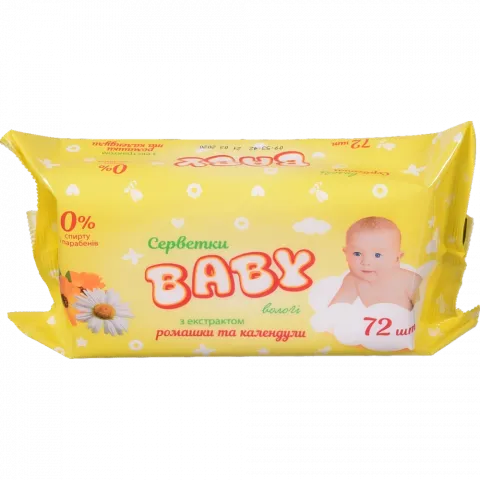Серветки вологі дит. BABY 72 шт. Календула та ромашка