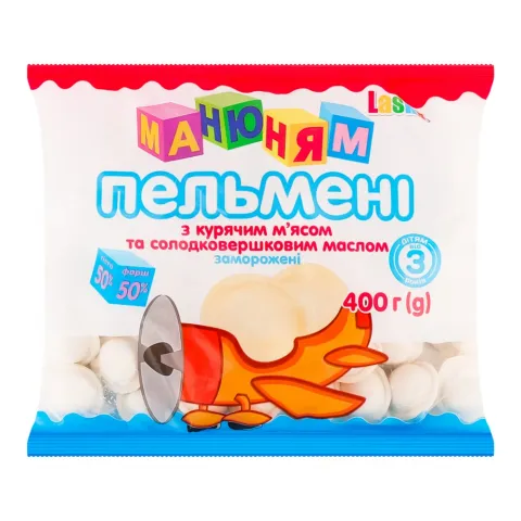 Пельмені Ласка 400 г Ма-ню-ням з курячим м`ясом та маслом