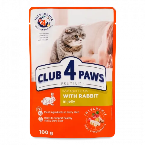 Корм д/котів Клуб 4 лапи 85/100 г пак. Premium Кролик в желе