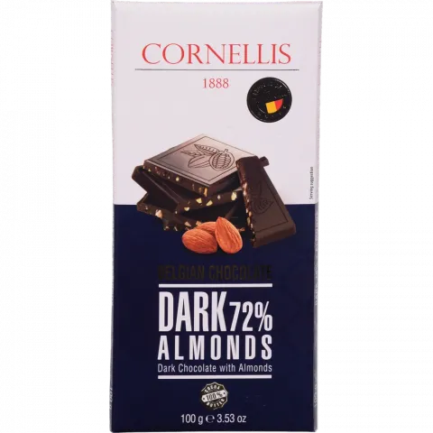 Шок КОРНЕЛЛІС 100 г чорн. 72 з мигдалем (Бельгія)