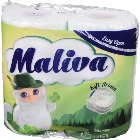 Туал. папір Maliva 4 рул. по 130 арк., 17 м, 3-х шар. Альпійський И985 (Болгарія)