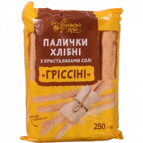 Палички хлібні Українська Зірка 250 г Гріссіні з кристаликами солі