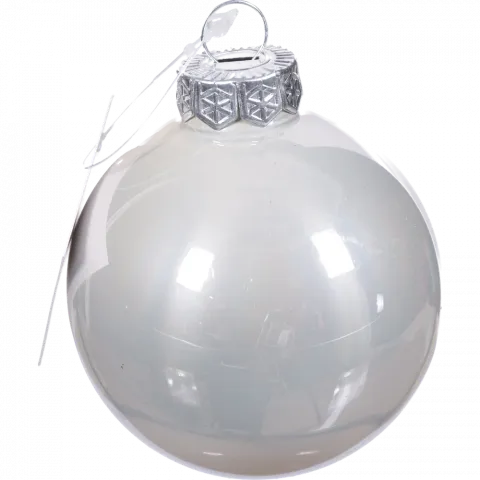 Прикраса ЛХ куля скляна 6 см перлова срібна JNGS-10-0142-6cm И077