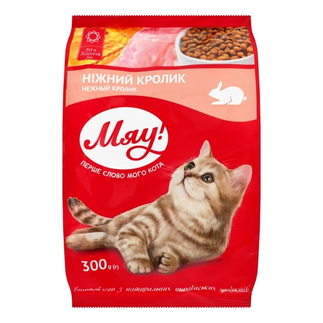 Корм сухой для котов Нежный кролик Мяу, 300 г